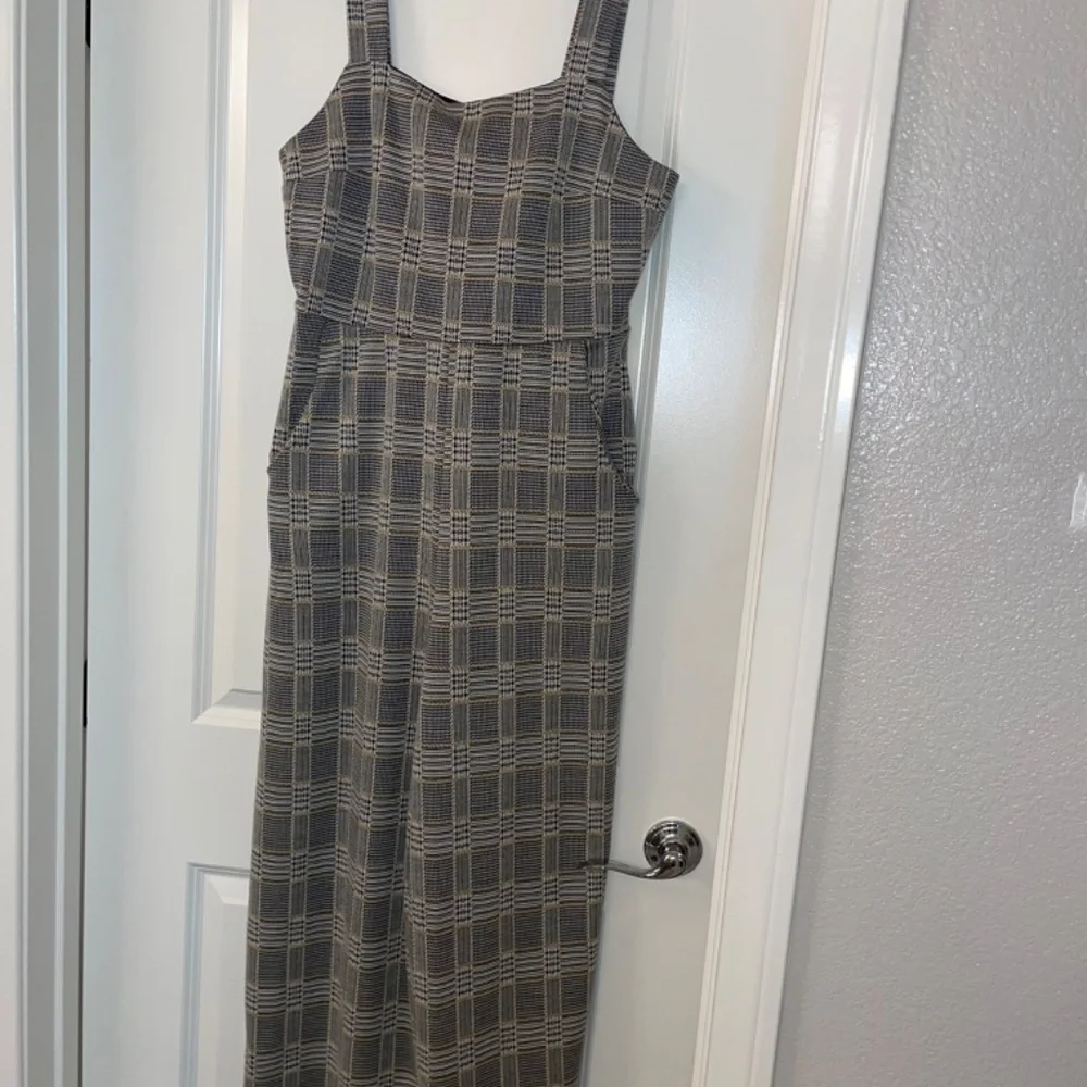 FREE PEOPLE open/tie back plaid  jumpsuit wide leg cropped stretch Size 2